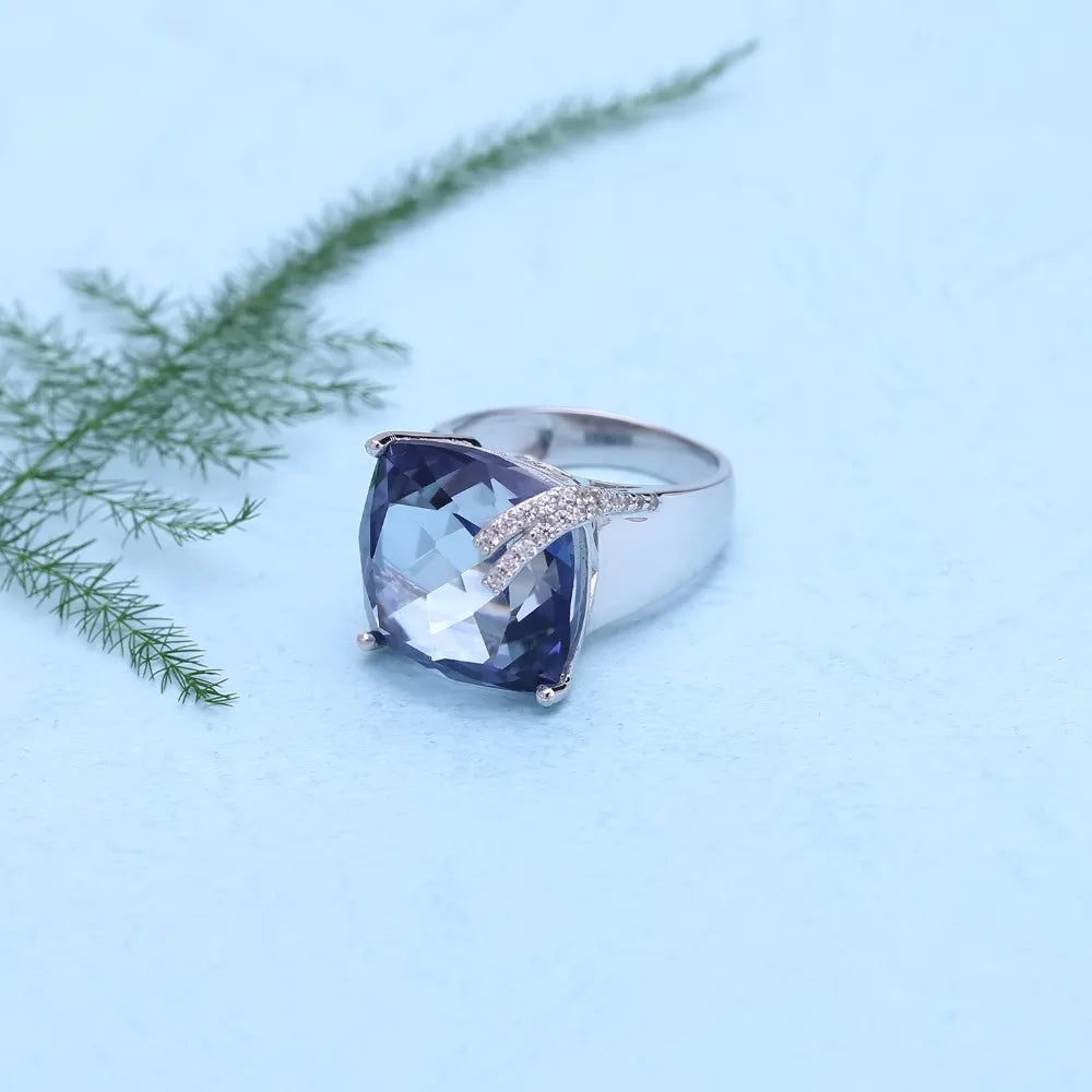 Square-Cut Mystic Quartz Sterling Silver Ring - Dahlias & Honey