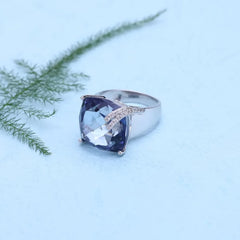 Square-Cut Mystic Quartz Sterling Silver Ring - Dahlias & Honey