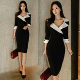 Suit Collar Sheath Dress in Structured High Waist - Dahlias & Honey