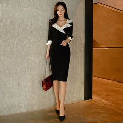 Suit Collar Sheath Dress in Structured High Waist - Dahlias & Honey