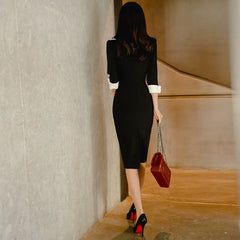 Suit Collar Sheath Dress in Structured High Waist - Dahlias & Honey