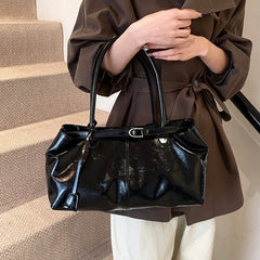 Vintage PU Shoulder Tote Bag with Strap Detail - Dahlias & Honey