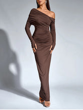 Asymmetrical One-Shoulder Ruched Long Dress - Dahlias & Honey