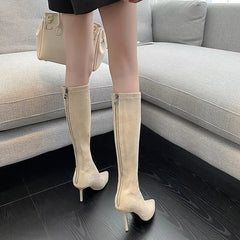 Faux Suede High Heel Knee Boots - Dahlias & Honey