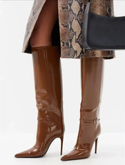 Pointed High Heel Knee Boots - Dahlias & Honey