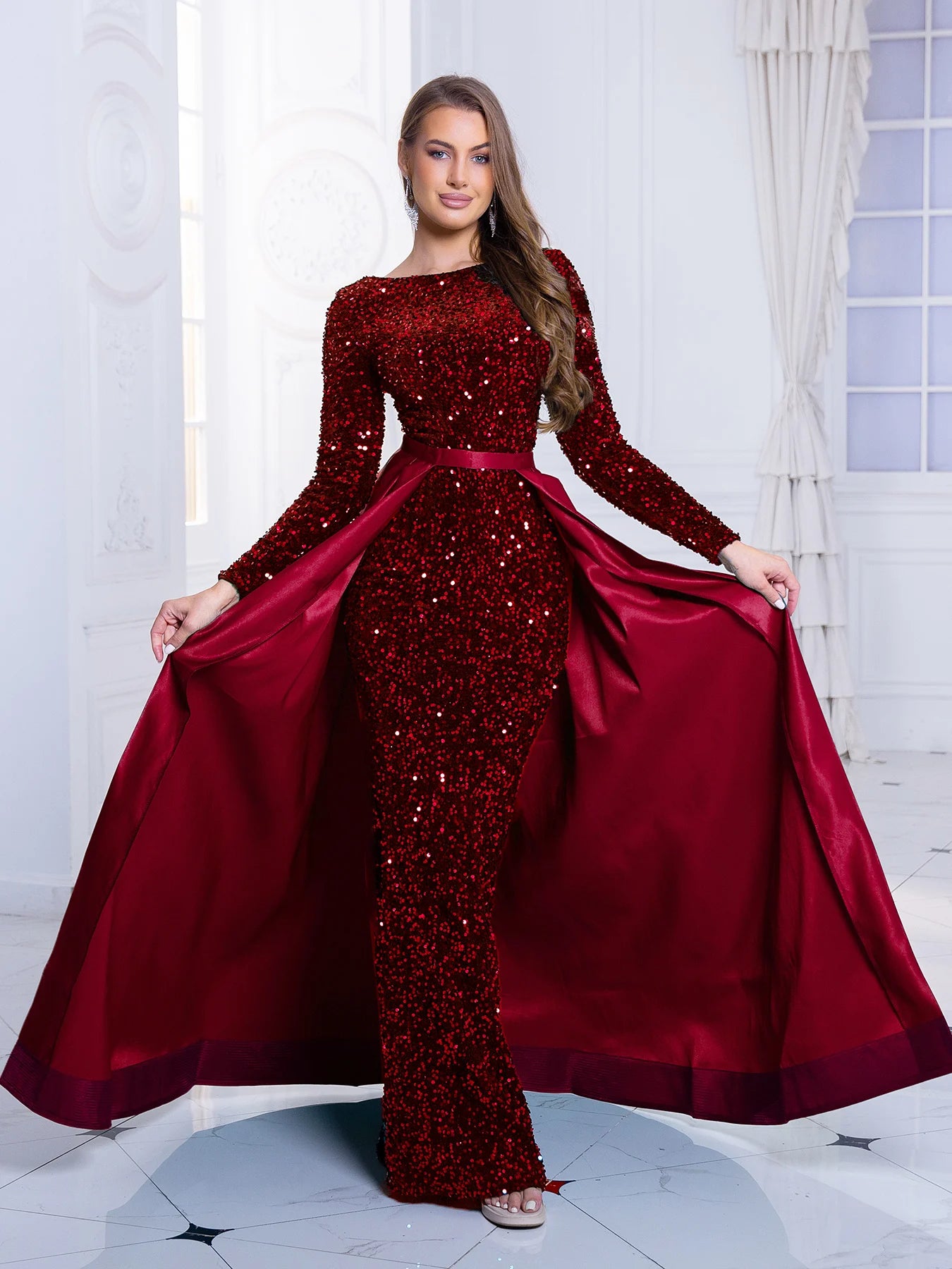Long Sleeve Floor-Length Sequin Gown - Dahlias & Honey