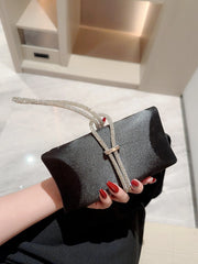 Classic Satin Evening Bag with Rhinestone Chain - Dahlias & Honey