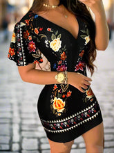 Floral Print V-Neck Mini Dress - Dahlias & Honey