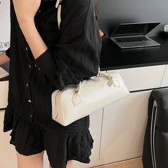 Double-Zip PU Leather Bowling Shoulder Bag - Dahlias & Honey