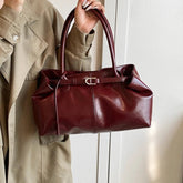 Vintage PU Shoulder Tote Bag with Strap Detail - Dahlias & Honey