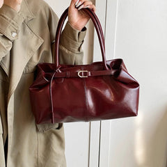 Vintage PU Shoulder Tote Bag with Strap Detail - Dahlias & Honey