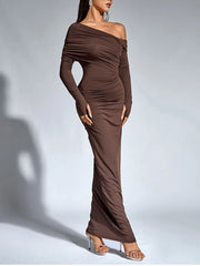 Asymmetrical One-Shoulder Ruched Long Dress - Dahlias & Honey