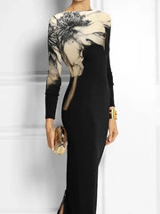 Floral Printed Boat Neck Maxi Dress - Dahlias & Honey