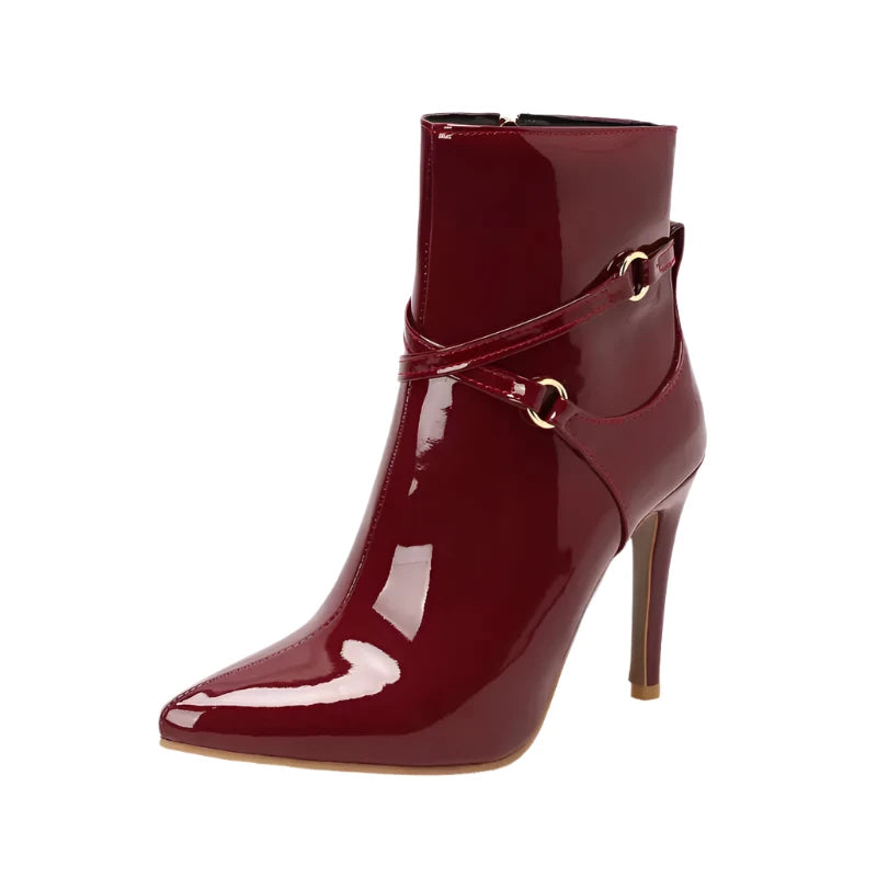 Patent Leather Ankle Boots with Cross Bandage Detail - Dahlias & Honey
