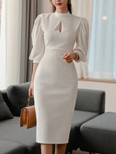 Stand Collar Puff Sleeve Pencil Dress - Dahlias & Honey