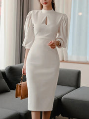 Stand Collar Puff Sleeve Pencil Dress - Dahlias & Honey