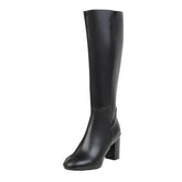 Leather Knee-High Boots with Block Heel and Pointed Toe - Dahlias & Honey