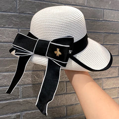 Wide Brim Summer Straw Hat with Bow Detail - Dahlias & Honey