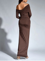 Asymmetrical One-Shoulder Ruched Long Dress - Dahlias & Honey