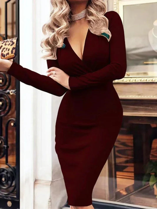 Burgundy v-neck dress