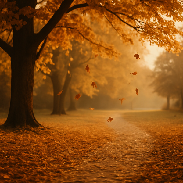 golden light falling leaves