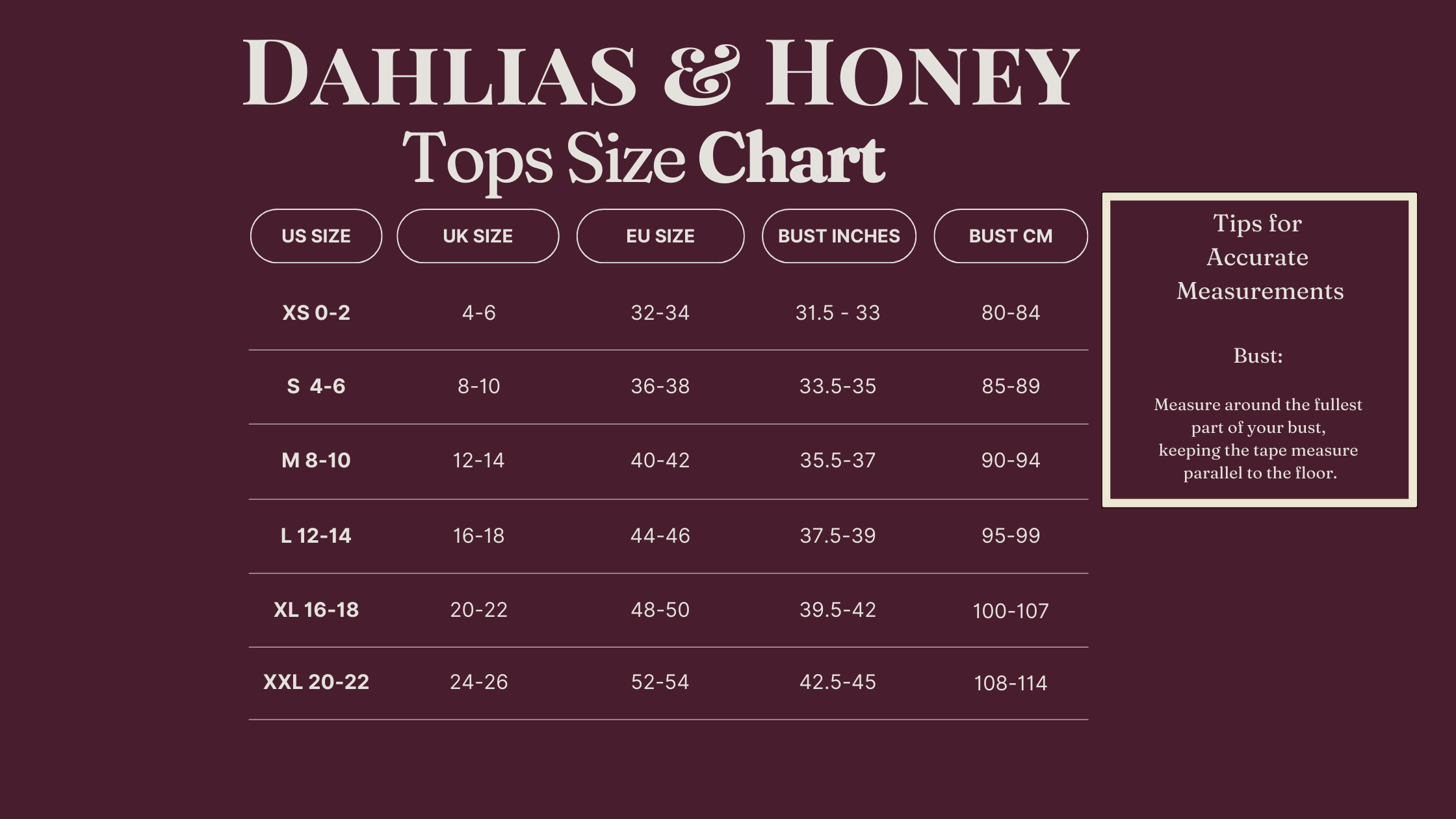 Tops Size Chart