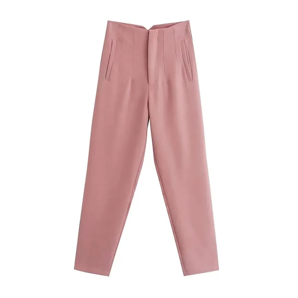 High-Waisted Slim Ankle Pants with Pockets - Dahlias & Honey 