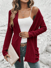 Open Front Long Sleeve Cardigan with Double Pockets - Dahlias & Honey 