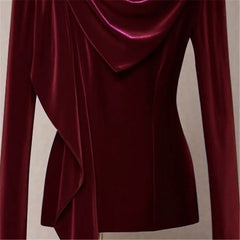 French Velvet Pullover Blouse with Asymmetrical Hem - Dahlias & Honey 