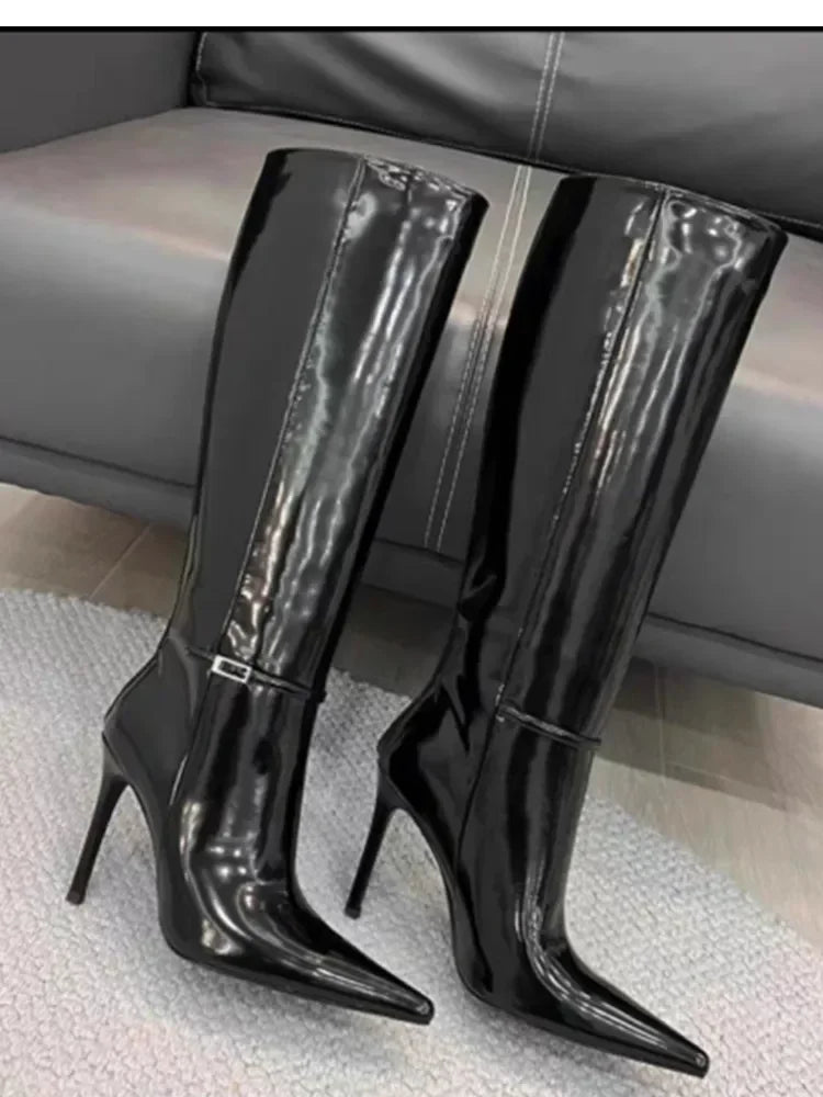 Pointed High Heel Knee Boots - Dahlias & Honey 