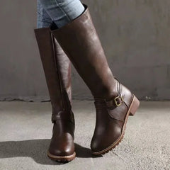 PU Leather Buckle Knee Boots - Dahlias & Honey 