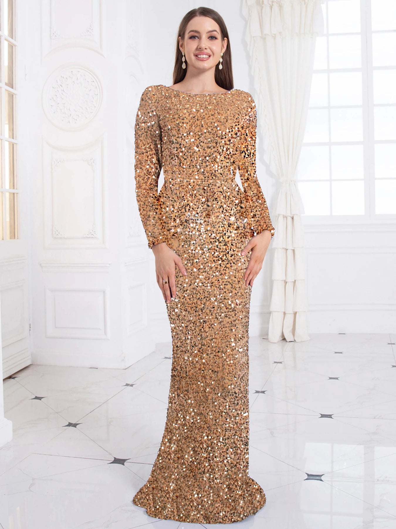 Full-Sleeve Sequin Mermaid Gown - Dahlias & Honey 