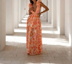 Sleeveless Backless Ruffle Trimmed Maxi Dress - Dahlias & Honey 