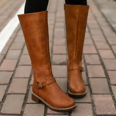 PU Leather Buckle Knee Boots - Dahlias & Honey 