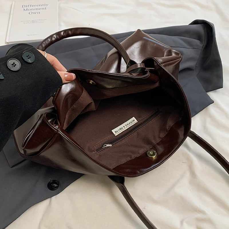 Vintage PU Shoulder Tote Bag with Strap Detail - Dahlias & Honey 