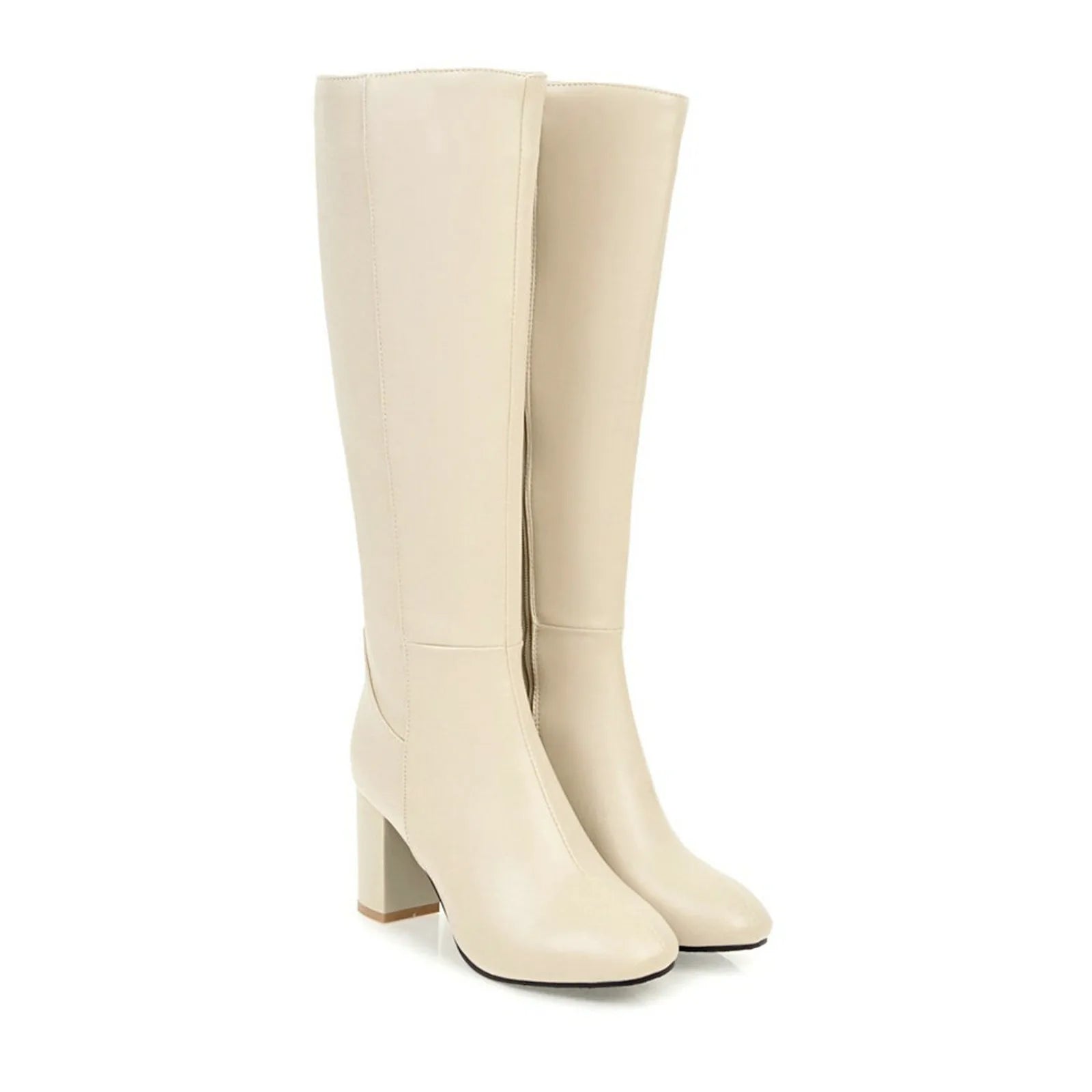 Leather Knee-High Boots with Block Heel and Pointed Toe - Dahlias & Honey 