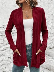 Open Front Long Sleeve Cardigan with Double Pockets - Dahlias & Honey 