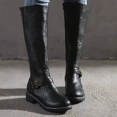 PU Leather Buckle Knee Boots - Dahlias & Honey 