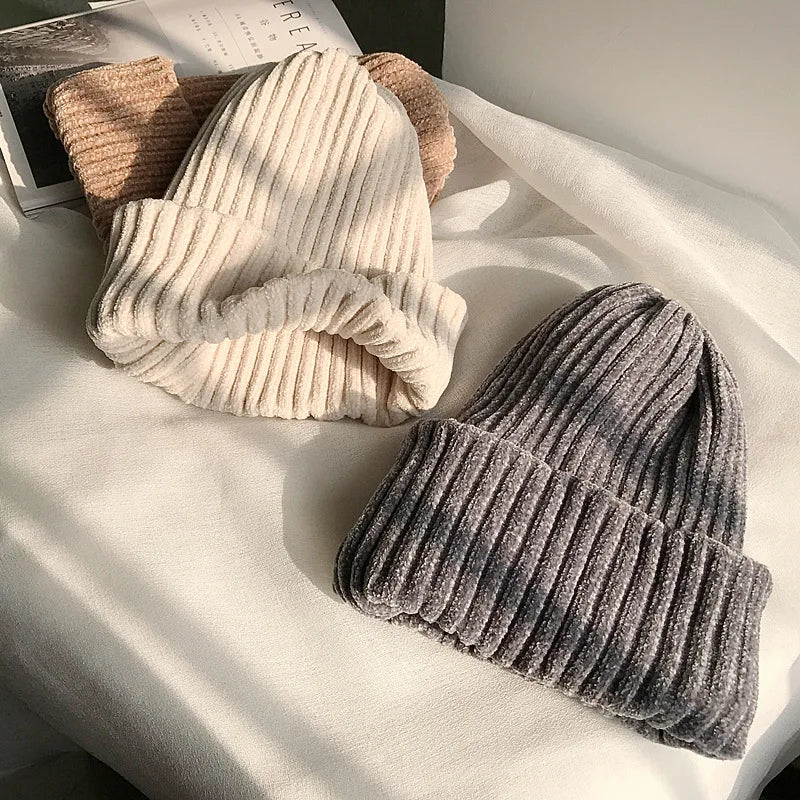 Chenille Knit Beanie Hat - Dahlias & Honey 