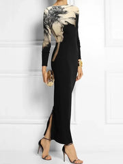 Floral Printed Boat Neck Maxi Dress - Dahlias & Honey 