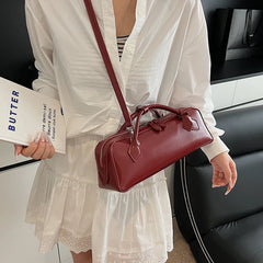 Double-Zip PU Leather Bowling Shoulder Bag - Dahlias & Honey 