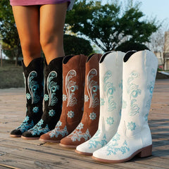 Embroidered Mid-Calf Wedge Boots - Dahlias & Honey 