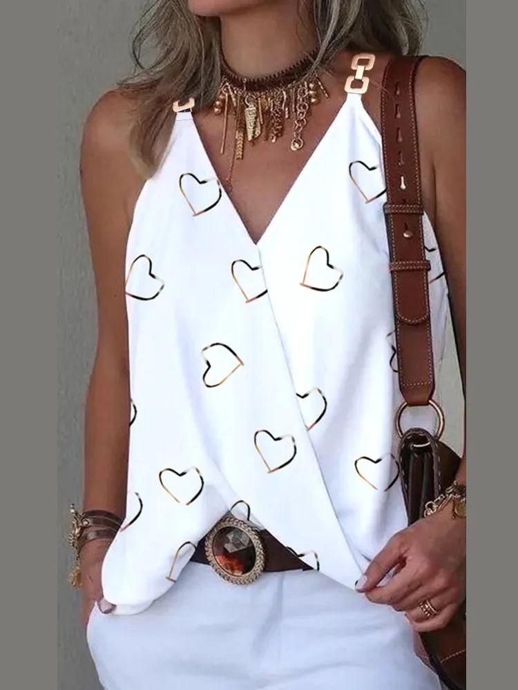 Sleeveless Chain-Print Blouse with Sequin Detail - Dahlias & Honey 