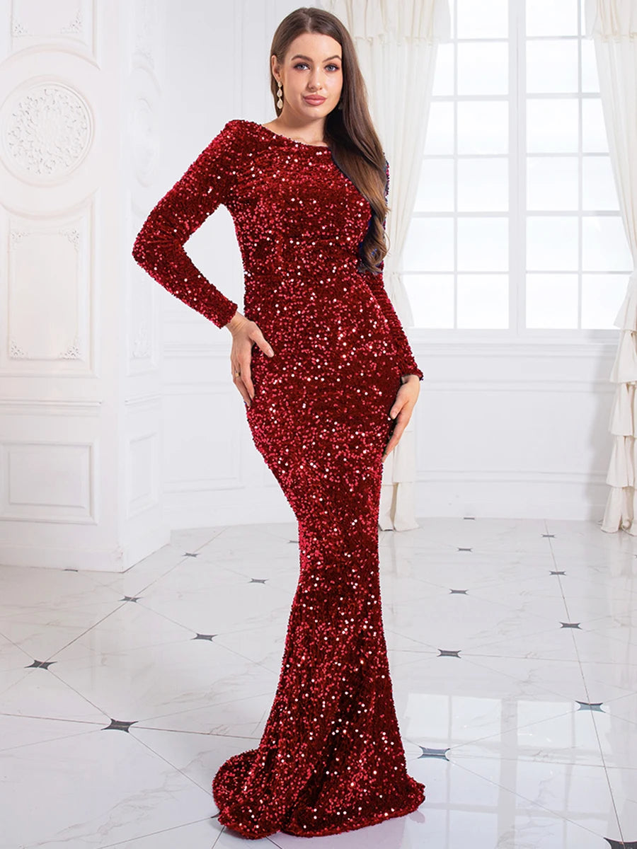Full-Sleeve Sequin Mermaid Gown - Dahlias & Honey 