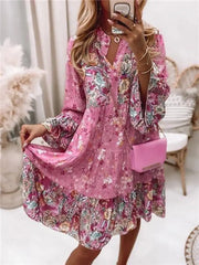 Floral Print V-Neck Empire Waist Dress - Dahlias & Honey 