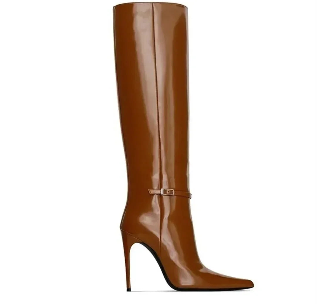 Pointed High Heel Knee Boots - Dahlias & Honey 