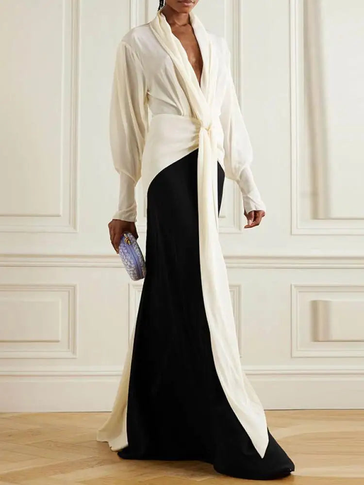 Long Sleeved V-Neck Pleated Maxi Dress - Dahlias & Honey 