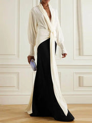 Long Sleeved V-Neck Pleated Maxi Dress - Dahlias & Honey 