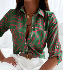 Printed Long Sleeve Button Blouse - Dahlias & Honey 