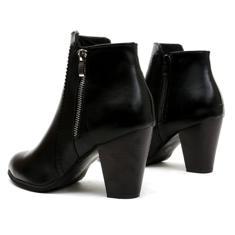 Retro Zipper Ankle Boots with Square Heel - Dahlias & Honey 